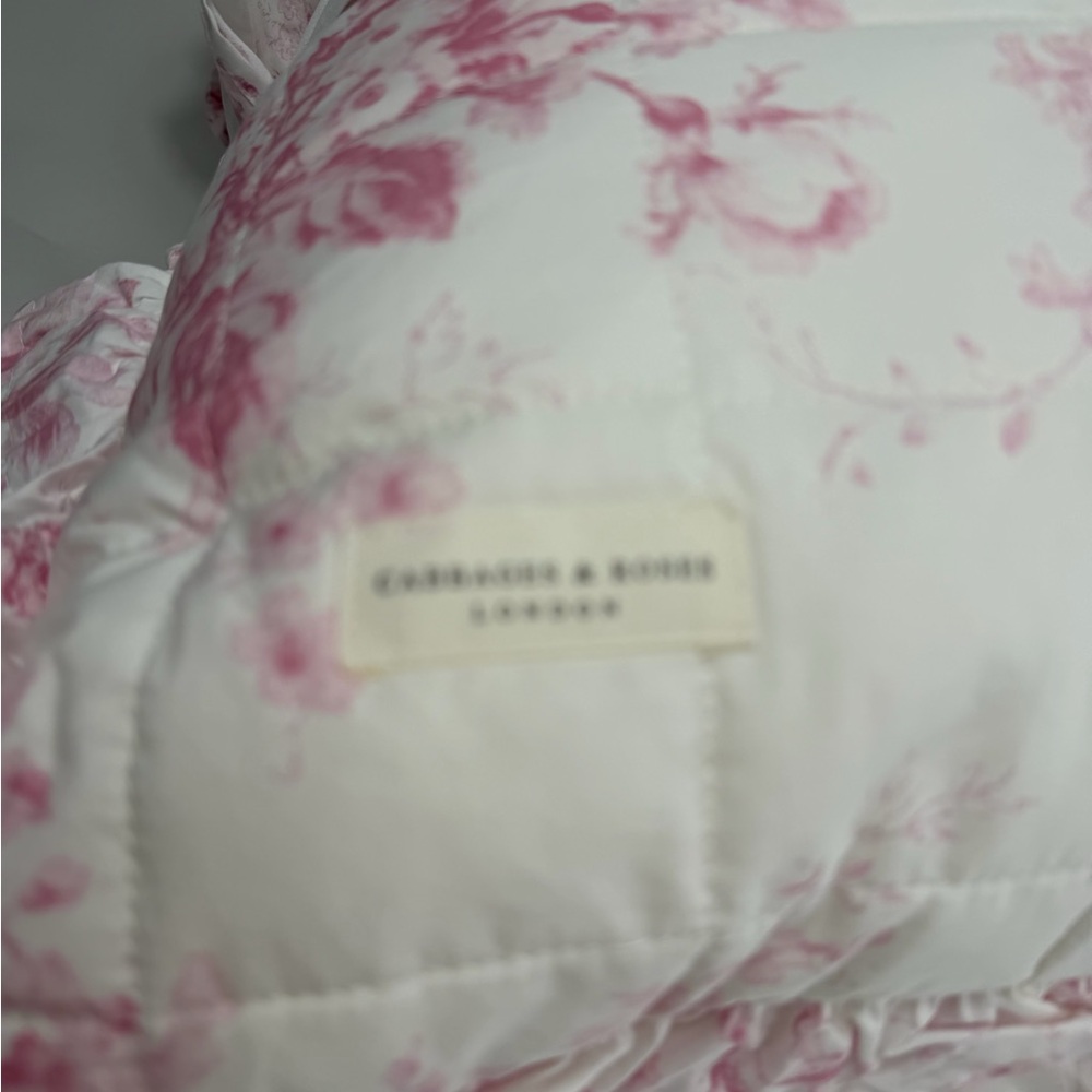 2 Elegant Pink Floral Euro Shams Ruffles Cabbages & Roses London ~ Raspberry - Picture 10 of 16